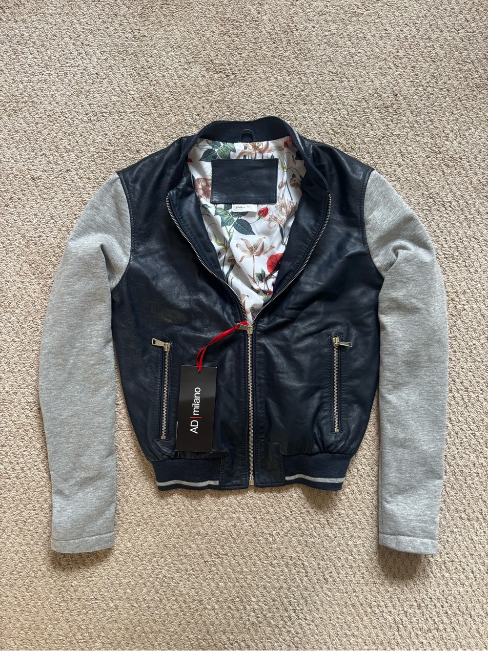 AD Milano D’ Arenzio Italian Leather Bomber Jacket - NWT - Floral Lining - Small
